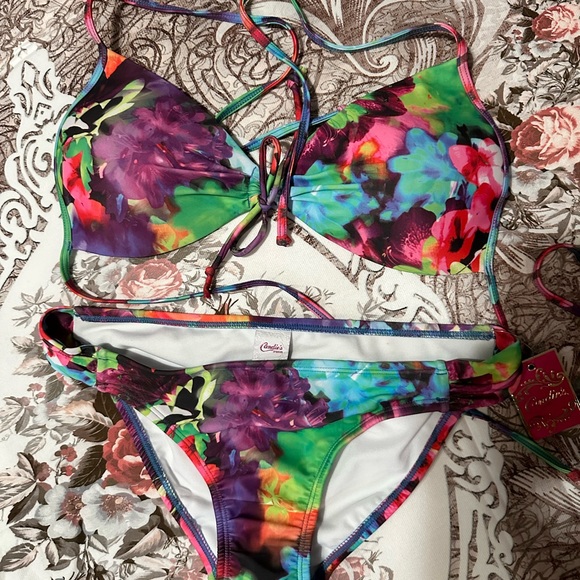 NWT Candies Juniors Multi Colorful Floral Bikini - Size XL Top & L Bottom - Picture 9 of 9